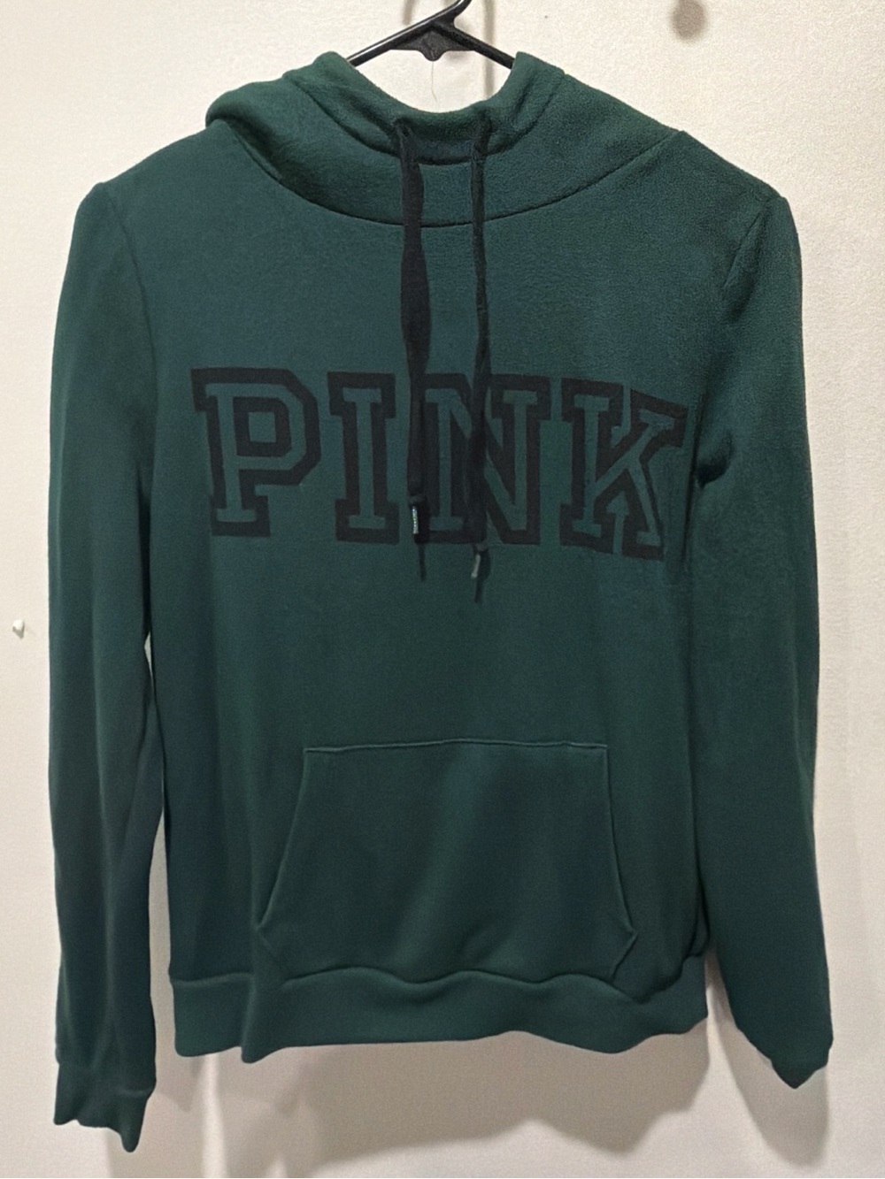 PINK Victoria's Secret Dark Green Pullover Hoodie with Black Logo